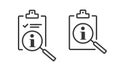 Clipboard information search icon line stroke vector simple illustration graphic set, help support guide reference sign symbol, Royalty Free Stock Photo