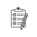 Clipboard line icon. Checklist pencil vector icon. Black illustration isolated on white background for graphic and web design.