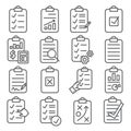 Clipboard line icons set on white background