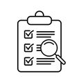 Clipboard with magnifier loupe icon, business concept. Analysis, analyzing icon.