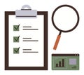 Checklist with Magnifying Glass and Analytics Window Representing Evaluation and Analysis Royalty Free Stock Photo