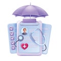 3D health insurance hospital concept, vector family healthcare polis patient medical card profile.