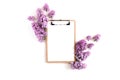 Clipboard mock up, lilac flowers