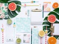 Clipboard mockup and stationery, Colorful stationery with fresh fruits