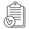 Clipboard with notes and approval emblem thin line icon, clinical research concept. Vector graphics. List checkmark Royalty Free Stock Photo