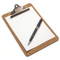 Clipboard with pen clipped on white background Royalty Free Stock Photo