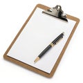 Clipboard with pen clipped on white background Royalty Free Stock Photo