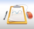 Clipboard with pen and computer mouse Royalty Free Stock Photo