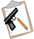 Clipboard with pencil and gun Royalty Free Stock Photo