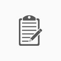 Clipboard pencil icon, note, checkmark, checklist, data