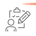 Clipboard, pencil and person line vector icon