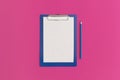 Clipboard and pencil on a pink background. Top view with copy space. Flat lay. Back to school concept Royalty Free Stock Photo