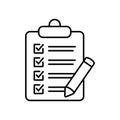 Clipboard with pencil thin line icon. Royalty Free Stock Photo