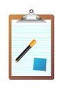 Clipboard post it note and marker Royalty Free Stock Photo