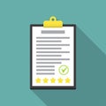 Clipboard with rating stars and check in a flat design Royalty Free Stock Photo