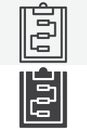Clipboard scheme workflow line and solid different style vector icon set Royalty Free Stock Photo