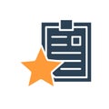 Clipboard with star colored icon. Document rating, add to favorites, folder review symbol