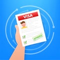 Clipboard with visa application. Travel approval. Immigration visa. Vector stock illustration. Royalty Free Stock Photo