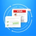 Clipboard with visa application. Travel approval. Immigration visa. Vector stock illustration. Royalty Free Stock Photo