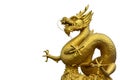 Chinese golden dragon statue isolated on white background, copy space Royalty Free Stock Photo