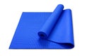 Clipping path, close up roll blue color yoga mat isolated on white background Royalty Free Stock Photo