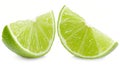 With clipping path, half sliced lime fruit is isolated on a white background. Royalty Free Stock Photo