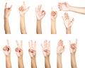 Clipping path of multiple female hand gesture isolated on white Royalty Free Stock Photo