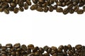 Clipping path roasted coffee beans texture and macro top view edge frame encircle from stripes with copy space for text or logo in