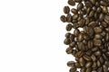 Clipping path roasted coffee beans texture and macro top view edge frame encircle from stripes with copy space for text or logo in