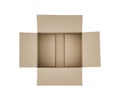 Clipping path, top view of empty open brown paper cardboard box isolated on white background Royalty Free Stock Photo