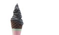 Clipping path, yogurt charcoal or black sesame ice cream with cone isolated on white background, copy space Royalty Free Stock Photo