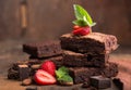 Clipping paths homemade dark chocolate brownies and strawberry delicious bitter sweet and fudge. Brownie is one type of chocolate