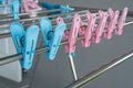 Clips hanger cloth color blue pink plastic concept Royalty Free Stock Photo