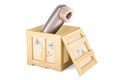 Clitoral pump inside wooden box, delivery concept. 3D rendering