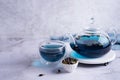 Clitoria ternatea, teapot and cup with blue anchan tea