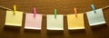 Cllothes line photo hanging five colorful post-it