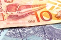 Cloase-up of malaysian ringgit bank notes Royalty Free Stock Photo