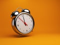 Clock alarm 3D. Time concept. On orange