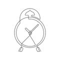Clock alarm outline, time on watch, one continuous art line drawing. Timer, countdown or business deadline. Vector