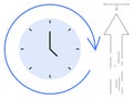 Clock with Arrow Indicating Time Flow and Upward Arrow Representing Progress or Growth Royalty Free Stock Photo