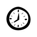 clock with arrows. eight hours. vector illustration hand drawn in doodle line art style. monochrome, scandinavian