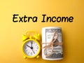 clock and banknotes with the word Extra Income