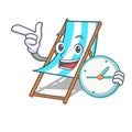 With clock beach chair character cartoon