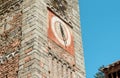 Clock on the bell tower of the Parish Museum of the Abbey of Saint Gemolo in Ganna, Valganna, province of Varese, Italy