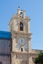 A clock/ bell tower undergoing restoration in the old town in Valetta, Malta