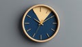 A clock with a blue face and a yellow hour hand. Generative AI Royalty Free Stock Photo