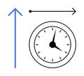 Time and Growth Concept with Clock, Upward Arrow, and Horizontal Progression Royalty Free Stock Photo