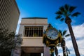 Clock and buildings in downtown Riverside