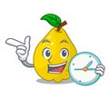 With clock bunch cartoon of juicy yellow quinces fruits Royalty Free Stock Photo