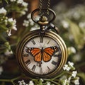 Clock With Butterfly Close Up